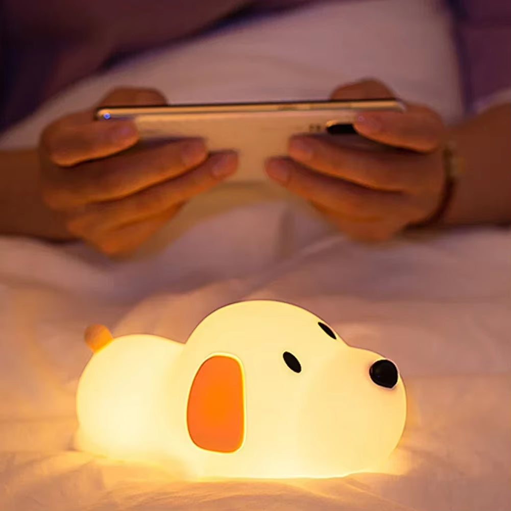 Cute Puppy Dog Touch Senor Night Light Silicone Dimmable Atmosphere Lamp Children Kids Holiday Gift Sleeping Bedroom Night Lamps